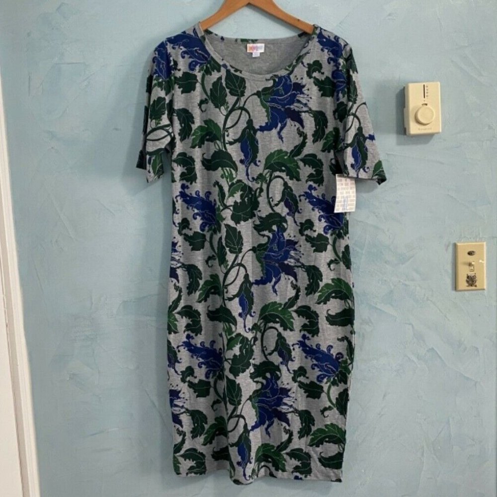 LulaRoe‎ Julia Dress Gray Blue Green Floral Print